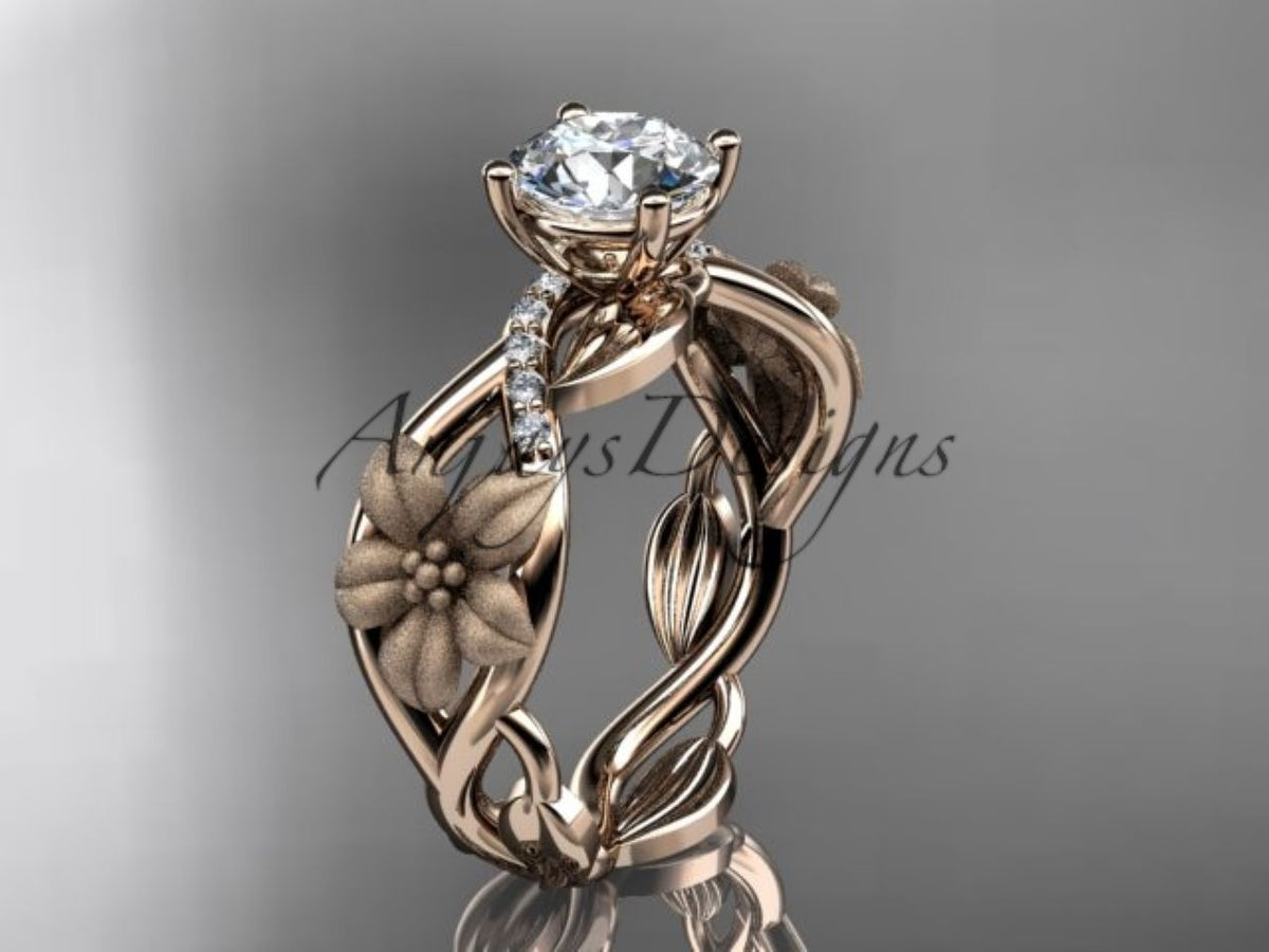 Detailed botanical engagement ring with flowing vine design