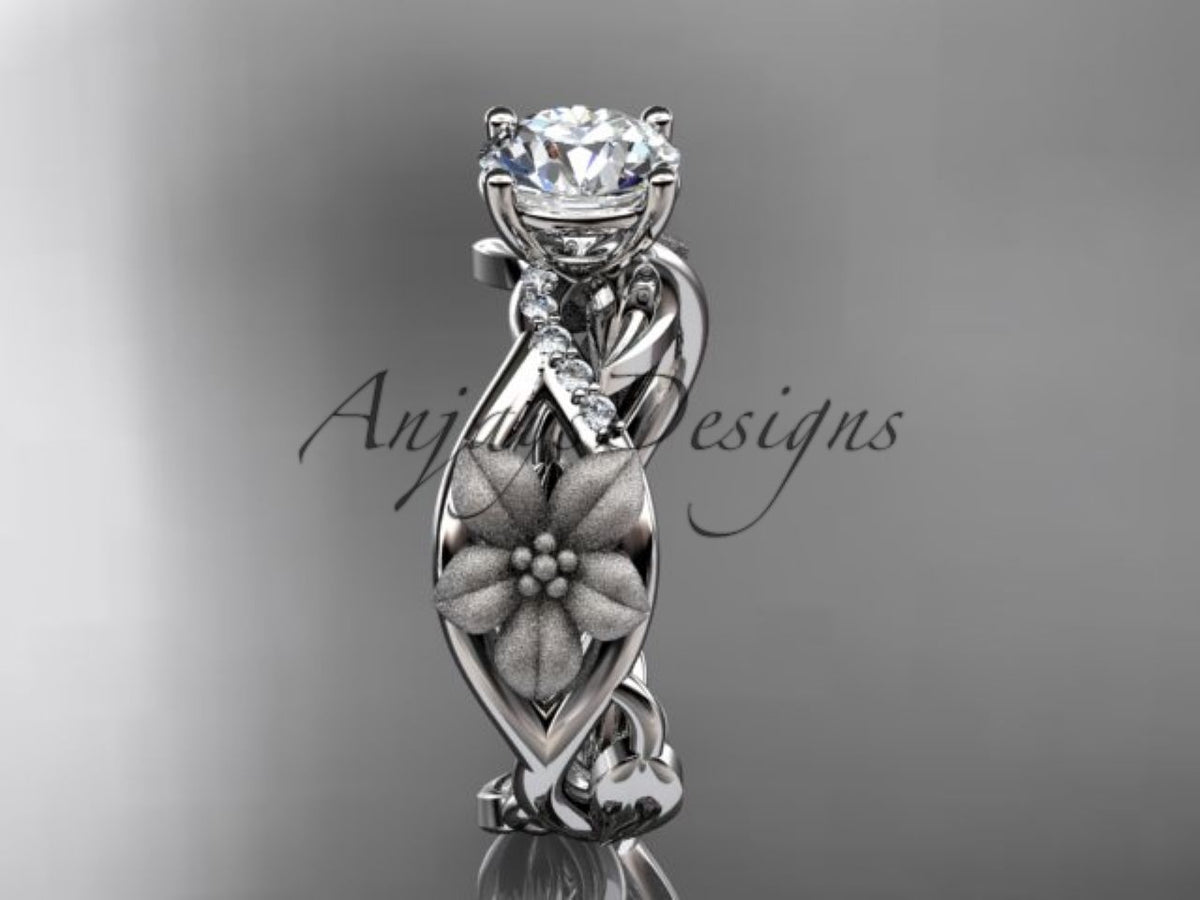 Botanical engagement ring with a 1.0 ct lab-grown diamond center