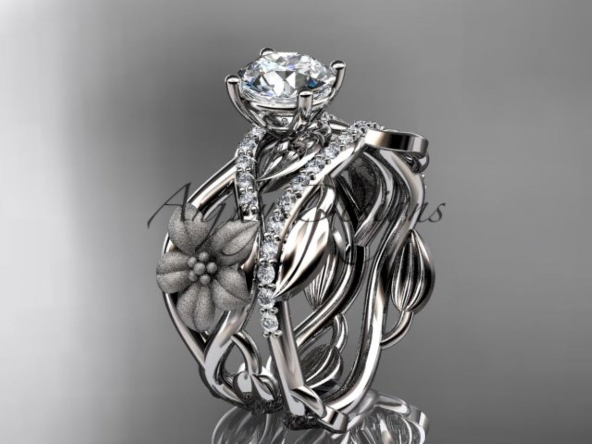 Rose gold engagement ring set with intertwined decorative bands