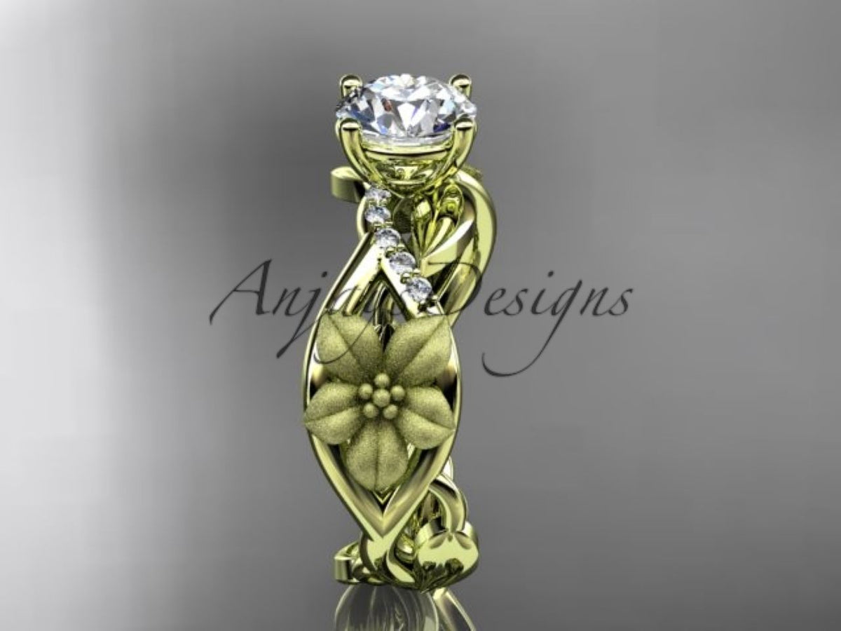 Lab-grown diamond ring with sculpted leaf detailing