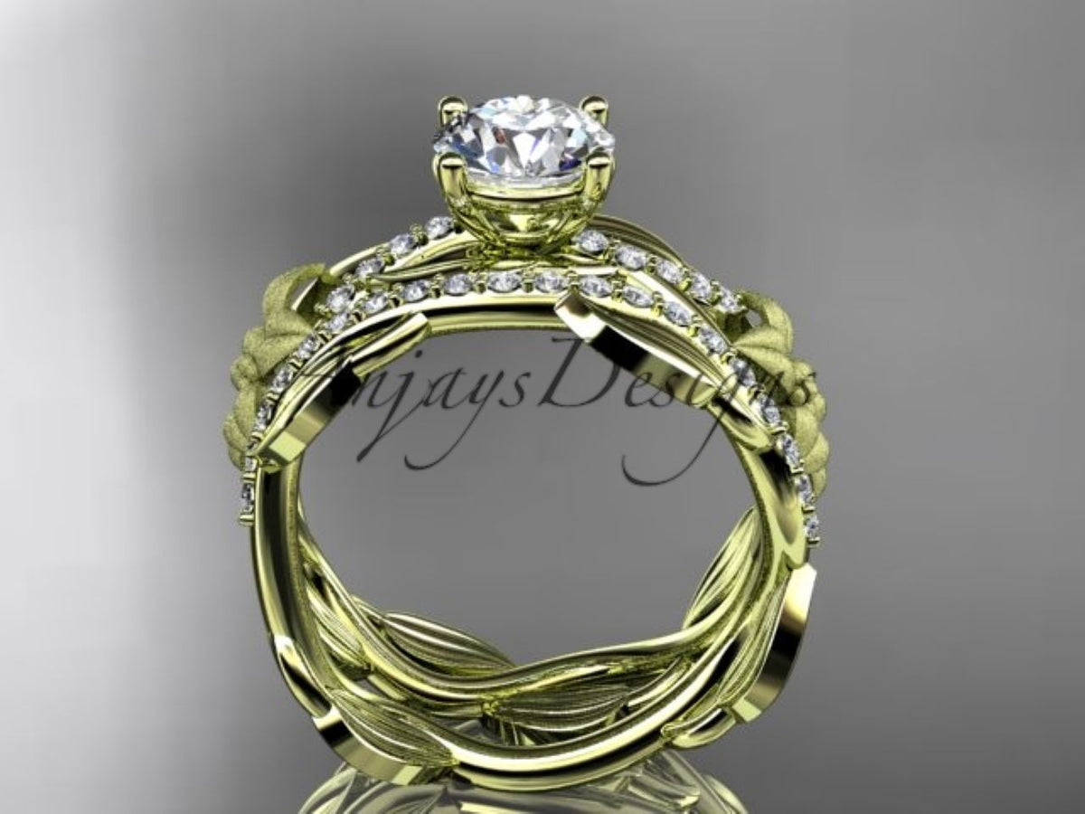 Floral lab-grown diamond engagement ring with matching bands