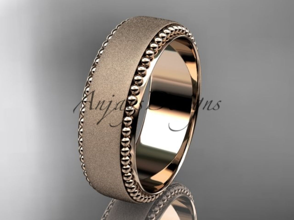 Wide Rose gold wedding band with a satin finish