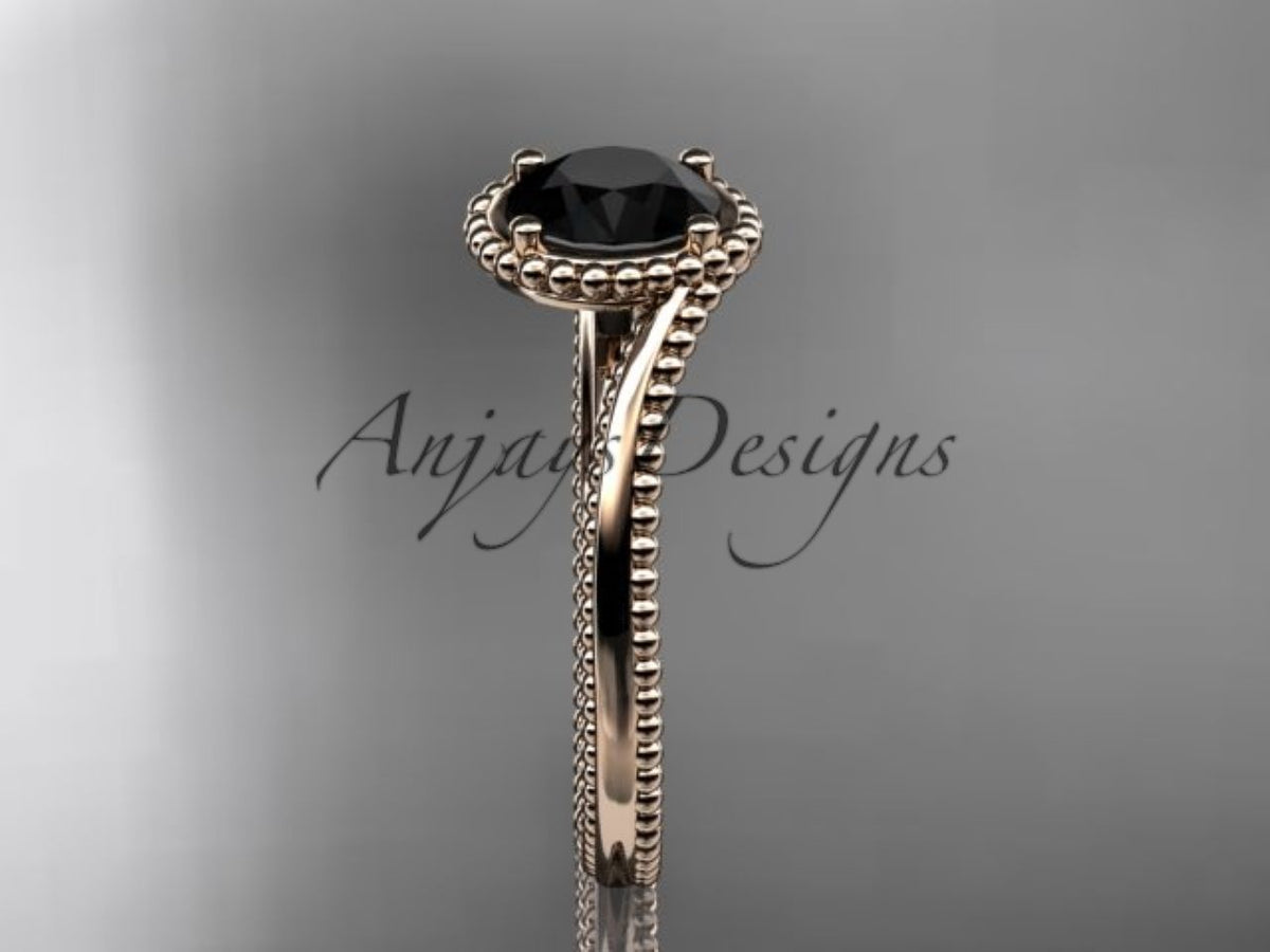 1-carat black diamond in a beaded rose gold setting