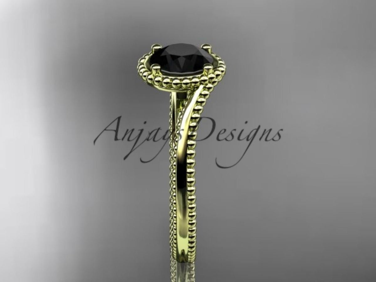 Vintage-inspired milgrain finish on the black diamond ring