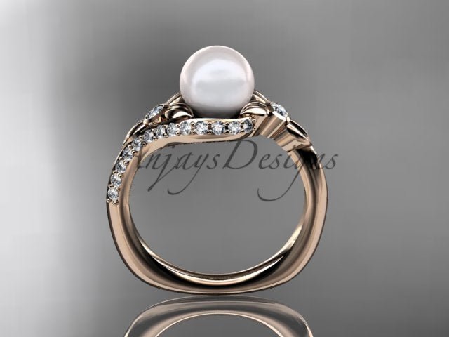 USA-crafted 14K white gold pearl engagement ring with lab grown diamonds by AnjaysDesigns   