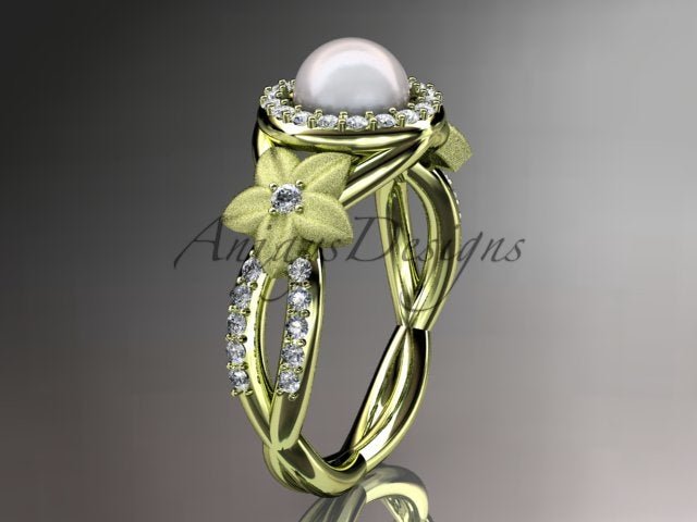 Women's 14K Rose Gold Cultured Pearl Floral Engagement Ring