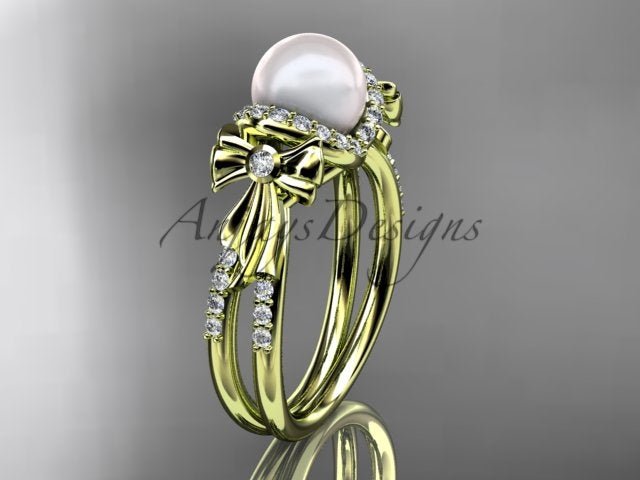 Women's 14K White Gold Cultured Pearl Bow Engagement Ring