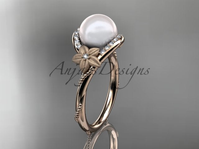 Angled view emphasizing the organic vine-textured band and asymmetrical floral setting   