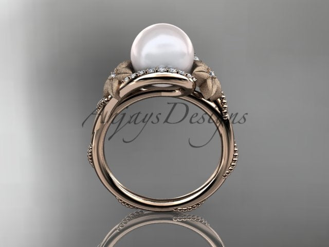 USA-crafted 14K yellow gold pearl engagement ring with lab grown diamonds by AnjaysDesigns   