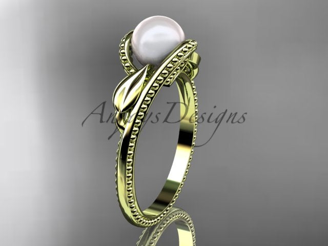 Open presentation gift box housing the rose gold pearl milgrain engagement ring AP301