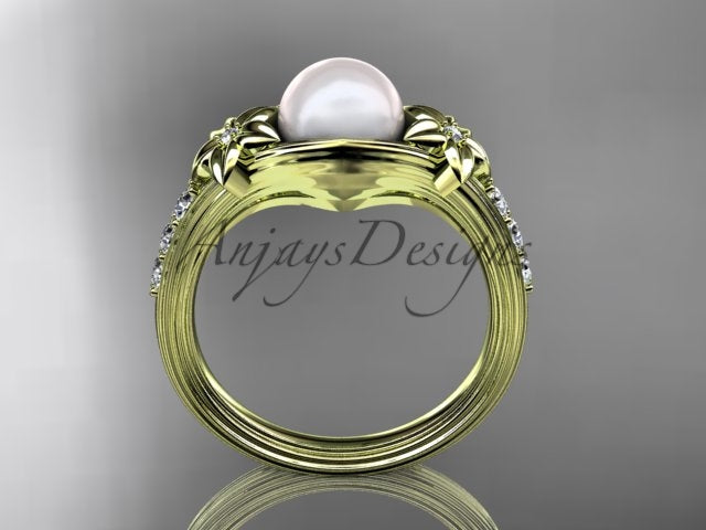 Pearl diamond engagement ring in polished white gold for a proposal