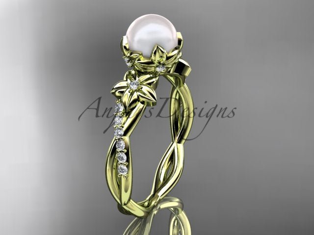14K White Gold Intertwined Blossom Cultured Pearl Engagement Ring