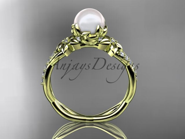 USA-crafted 14K white gold pearl engagement ring with lab grown diamonds by AnjaysDesigns   