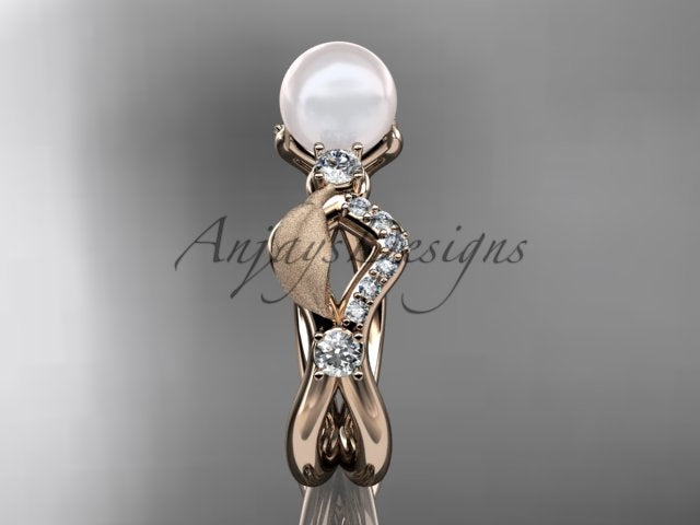 Women's 14K Yellow Gold Cultured Pearl Openwork Leaf Engagement Ring