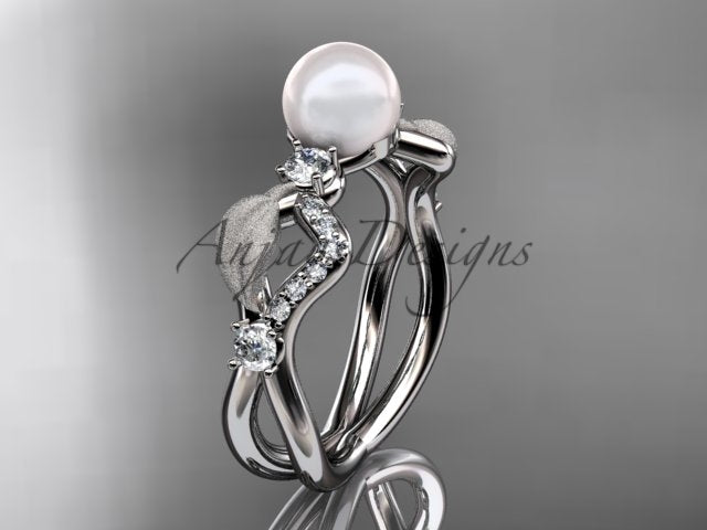Women's 14K Yellow Gold Cultured Pearl Openwork Leaf Engagement Ring