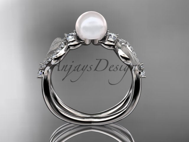 Women's 14K Yellow Gold Cultured Pearl Openwork Leaf Engagement Ring