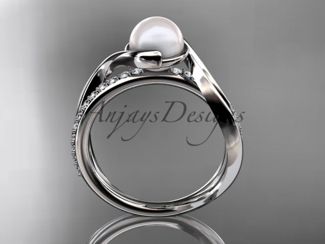 USA-crafted 14K rose gold pearl engagement ring with lab grown diamonds by AnjaysDesigns   