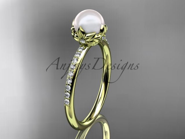 14K White Gold Petal Cup Solitaire Cultured Pearl Engagement Ring