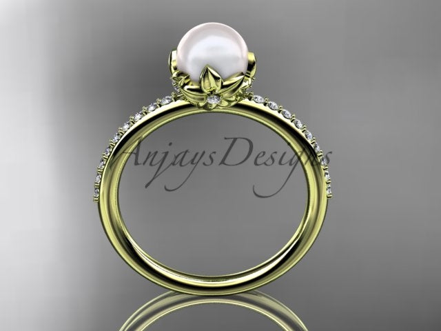 USA-crafted 14K white gold pearl engagement ring with lab grown diamonds by AnjaysDesigns   