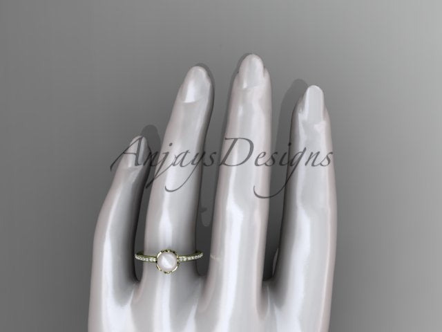 Macro view of 22 VS clarity D-E color lab grown accent diamonds along the slender white gold band   