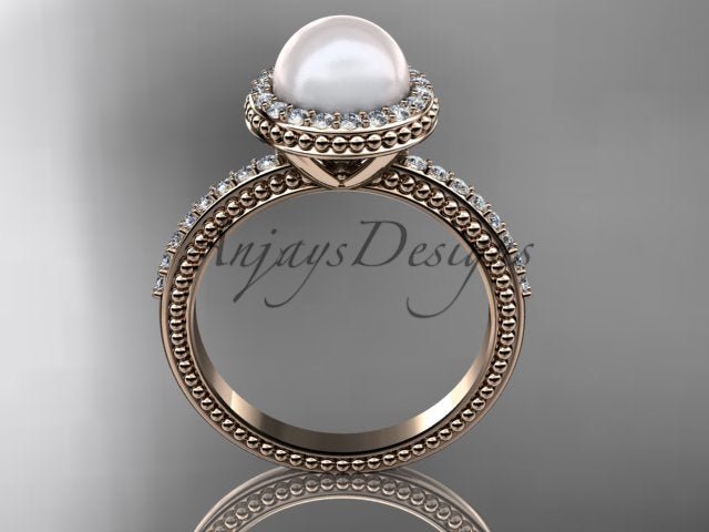 Scale and width profile view of the pearl halo ring worn on a hand   