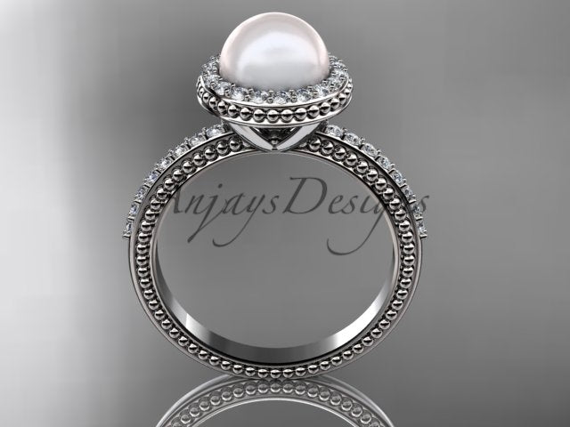 Side profile highlighting the milgrain beaded detailing and structural white gold setting height   