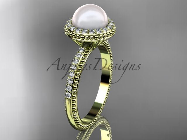 Women's 14K White Gold Cultured Pearl Halo Engagement Ring