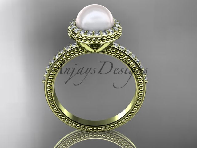 USA-crafted 14K white gold pearl engagement ring with lab grown diamonds by AnjaysDesigns   