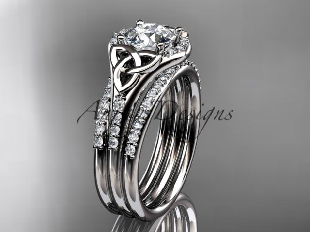 Celtic Trinity Knot three ring bridal set with diamond bands