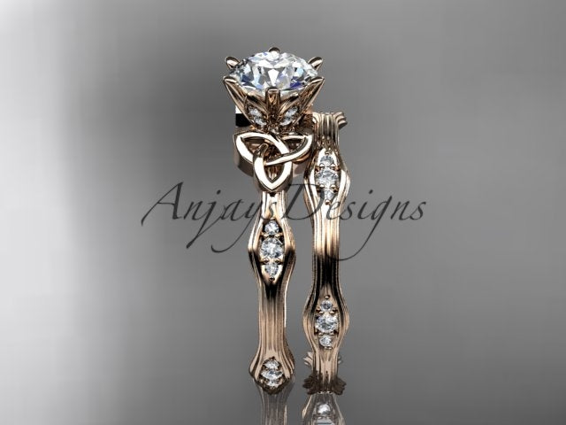 Celtic engagement ring with round D VS1 lab grown diamond