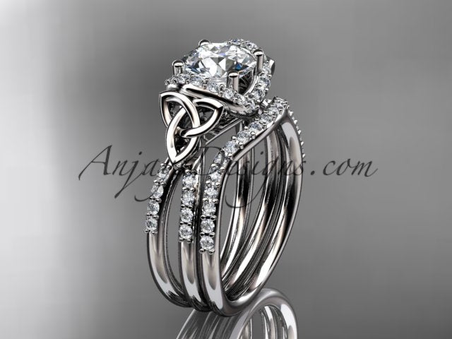 Celtic engagement ring showing Trinity Knot band design