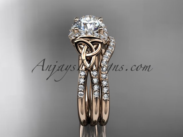 Celtic Trinity Knot ring side view with round lab grown diamond