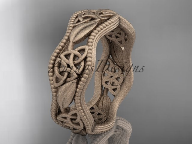 14K Rose Gold Women's Celtic Trinity Knot and Leaf Pattern Matte Finish Wedding Band CT7190G by AnjaysDesigns   