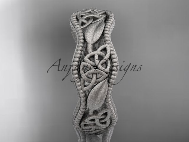14K white gold Celtic trinity knot matte finish band CT7190G displayed as a unique bridal wedding ring   