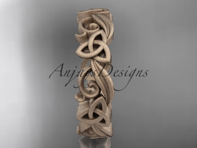 3/4 perspective shot of openwork 14K yellow gold matte finish Celtic engagement band CT7191B   