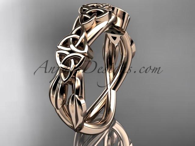 14K Rose Gold Women's Celtic Trinity Knot and Leaf Pattern Wedding Band CT7204G by AnjaysDesigns