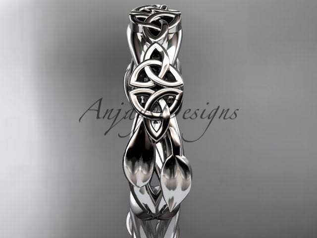 3/4 angle perspective of handcrafted 14K rose gold Celtic engagement band CT7204G