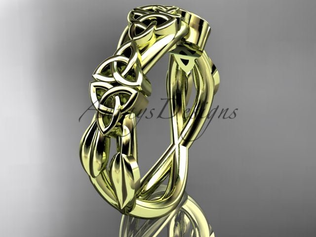Studio lighting showcasing warm 14K rose gold tone and polished finish on Celtic leaf ring CT7204G