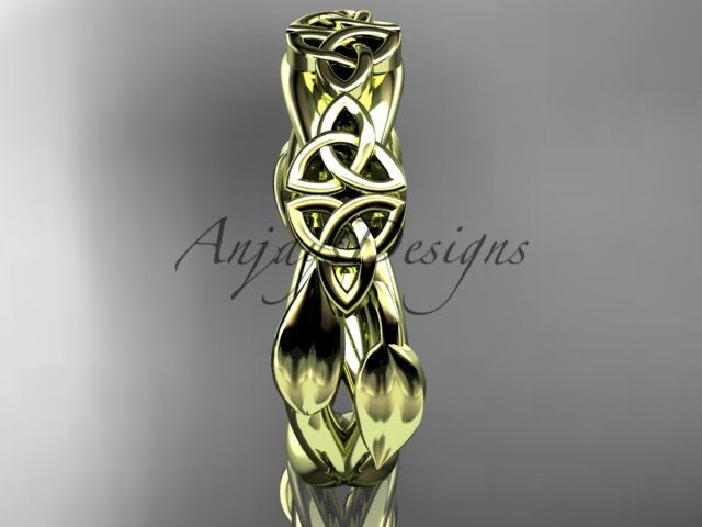 6.0mm width perspective of 14K rose gold Celtic leaf pattern wedding ring CT7204G