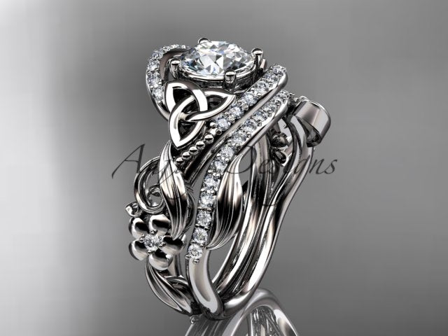 14K Yellow Gold Celtic Trinity Knot Engagement Ring Set with Lab-Grown Diamond