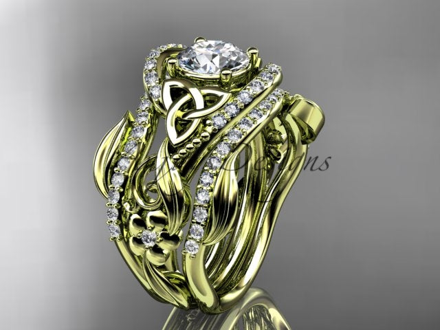 Yellow gold engagement ring set with 64 lab-grown accent diamonds