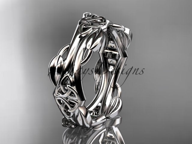 Front view showcasing the openwork leaf and Celtic knot motif of ring CT7354G in 14K white gold