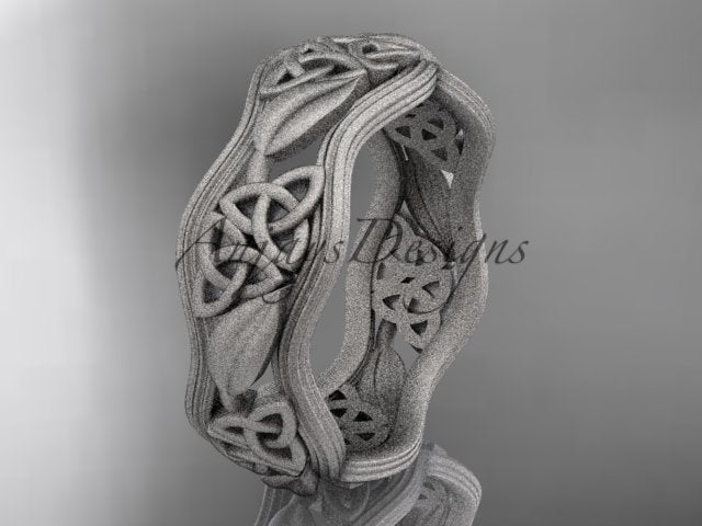 Studio lighting showcasing warm 14K yellow gold tone and matte finish texture on Celtic leaf ring CT7504G   