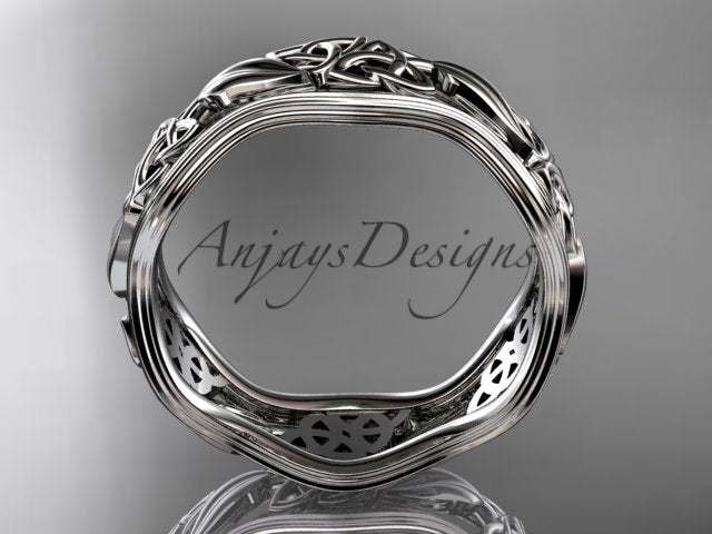 7.60mm width perspective of 14K yellow gold Celtic leaf pattern wedding ring CT7504G