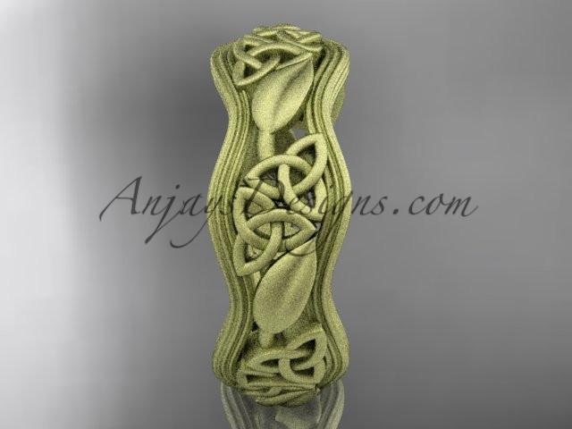 Side view of 14K yellow gold Celtic trinity knot matte finish wedding band CT7504G showing 2.4mm height   