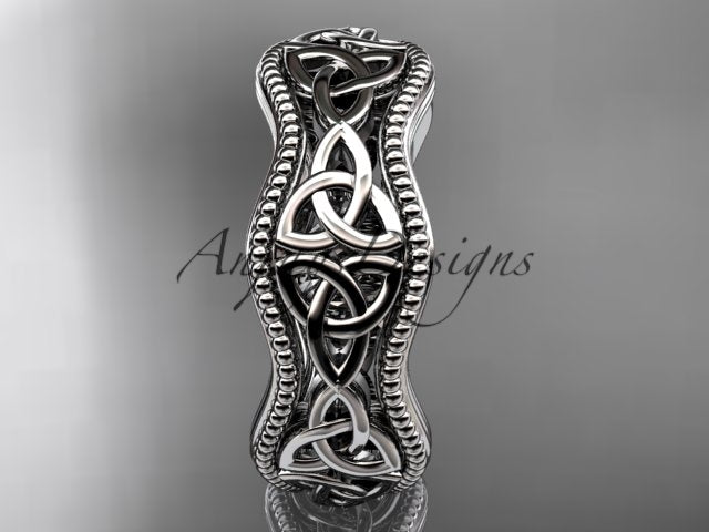 Side profile view of 14K white gold Celtic trinity knot ring CT750B displaying 2.0mm thickness   