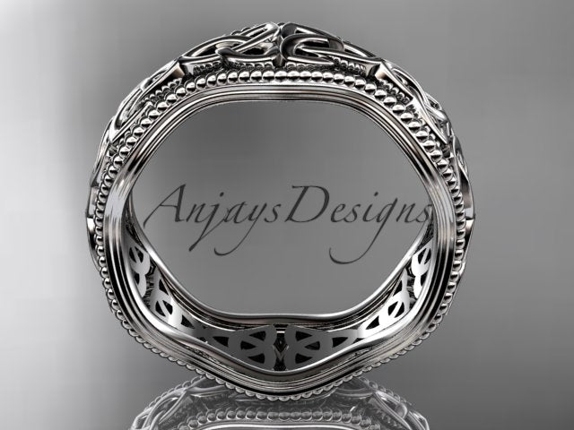 Top view of 14K white gold Celtic trinity knot wedding band CT750B showing 8.0mm width   
