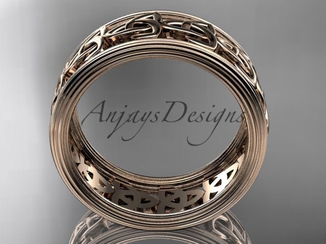 Rose Gold Celtic Knot Wedding Band with Interwoven Trinity Motifs - AnjaysDesigns
