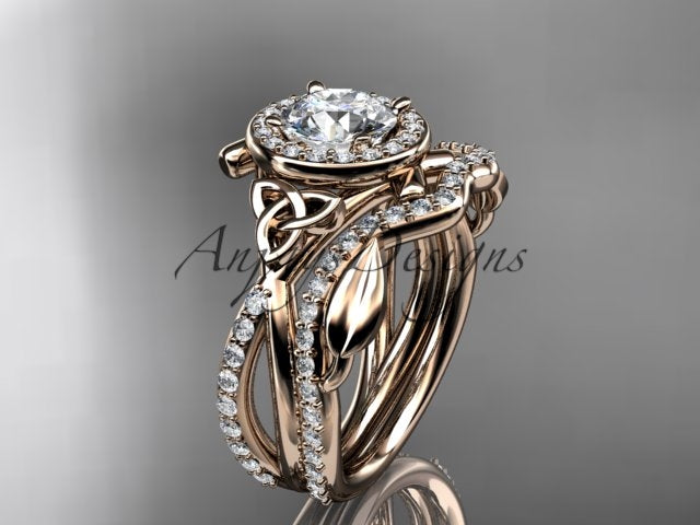 Celtic engagement ring showing intricate diamond band design