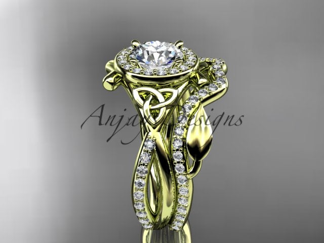 Nature inspired Celtic engagement ring and matching wedding band